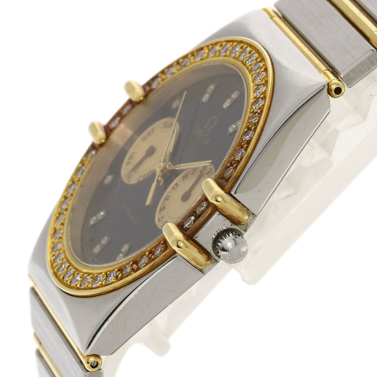 Omega Watches Quartz Stainless Steel, Combination, Diamond Gold Constellation Flat Bezel Full Bar