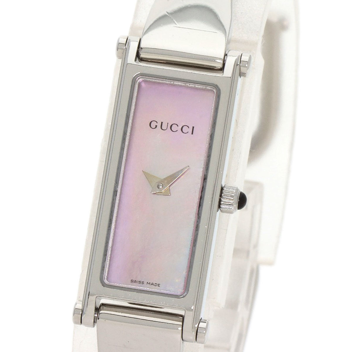 Gucci Watches Quartz 1500L Stainless Steel , Stainless Steel Silver Square Face Pink Shell Dial