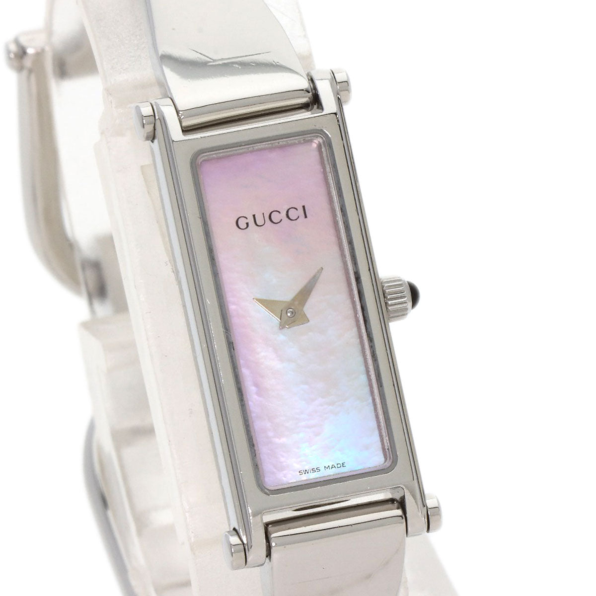 Gucci Watches Quartz 1500L Stainless Steel , Stainless Steel Silver Square Face Pink Shell Dial