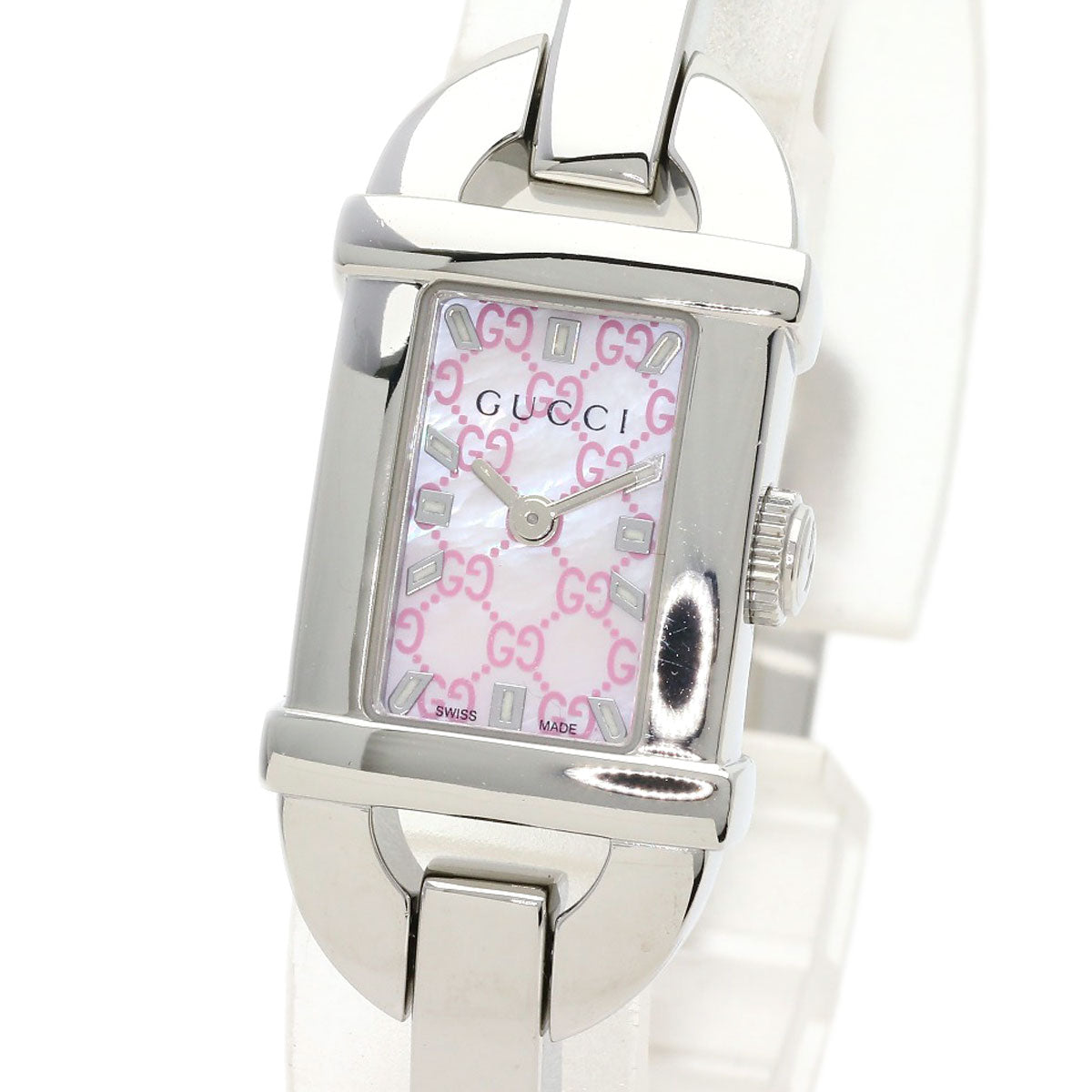 Gucci Watches Quartz 6800L Stainless Steel , Stainless Steel Silver Square Face Shell Dial Women