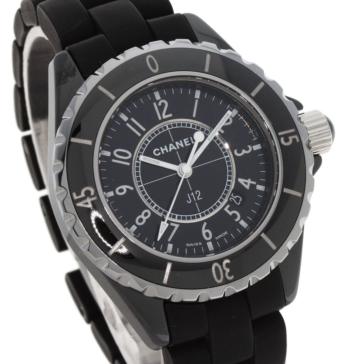 Chanel Watches Quartz H0681 Ceramic, Rubber Black J12 1.3" Black Dial Women