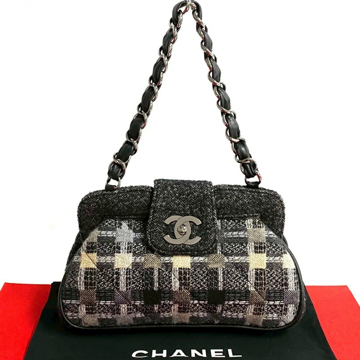 Chanel Shoulder Bag Tweed, Lambskin Multicolor Coco Mark Women