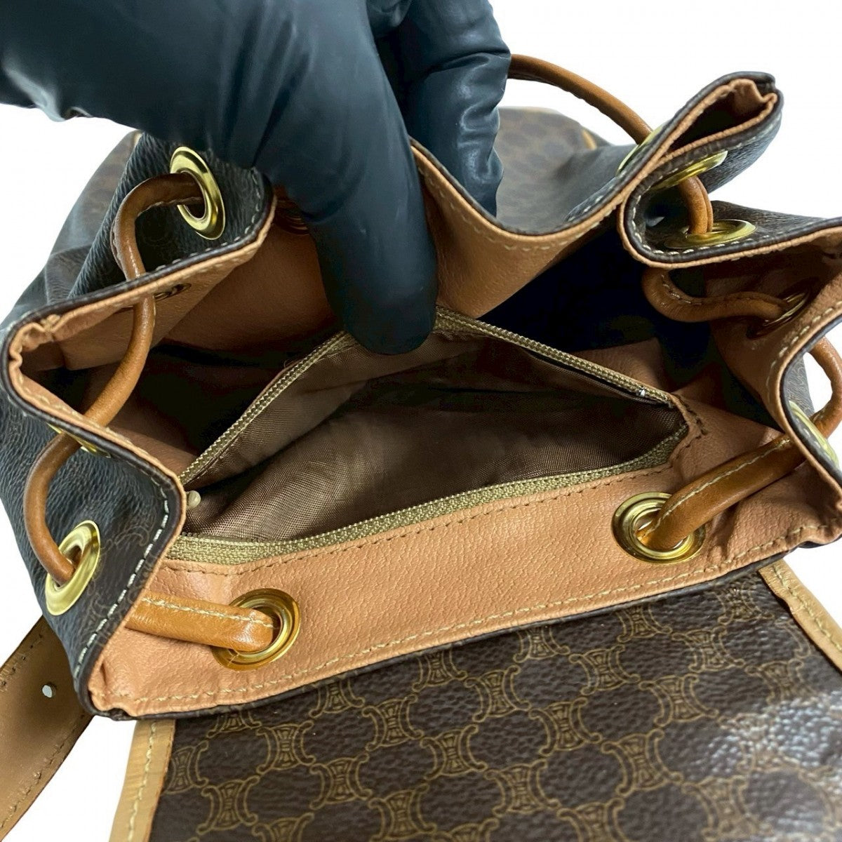 Celine Backpack Leather, Pvc Brown Ringmetal Logo Macadam Blason Triomphepattern Women