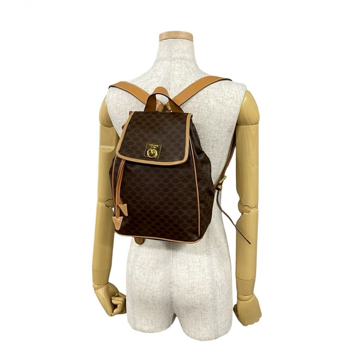Celine Backpack Leather, Pvc Brown Ringmetal Logo Macadam Blason Triomphepattern Women