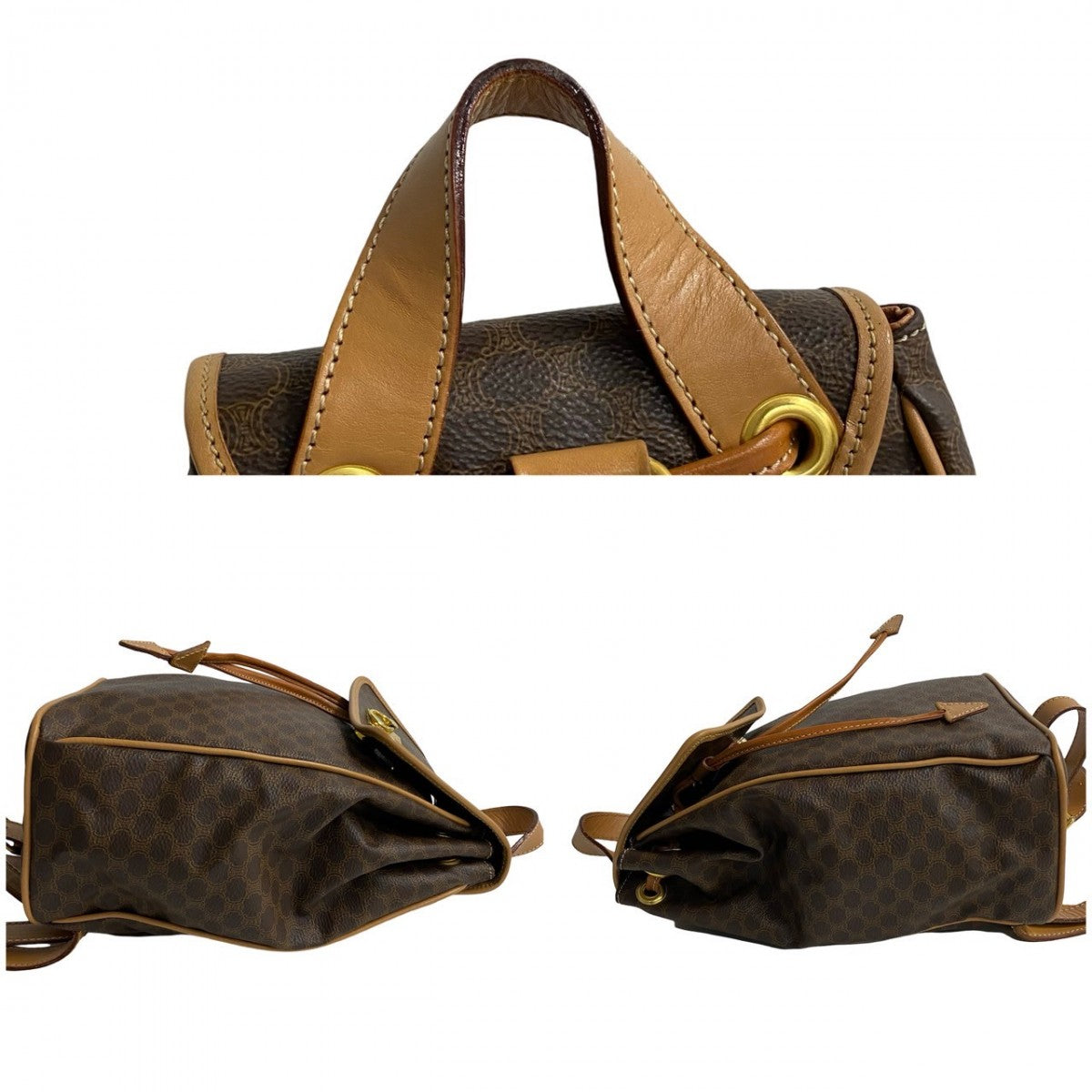 Celine Backpack Leather, Pvc Brown Ringmetal Logo Macadam Blason Triomphepattern Women