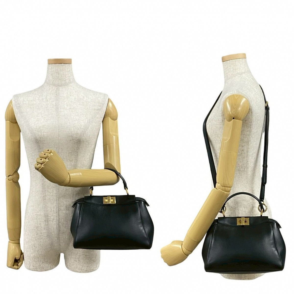 Fendi Shoulder Bag Leather Black Peek-A-Boo Mini Women