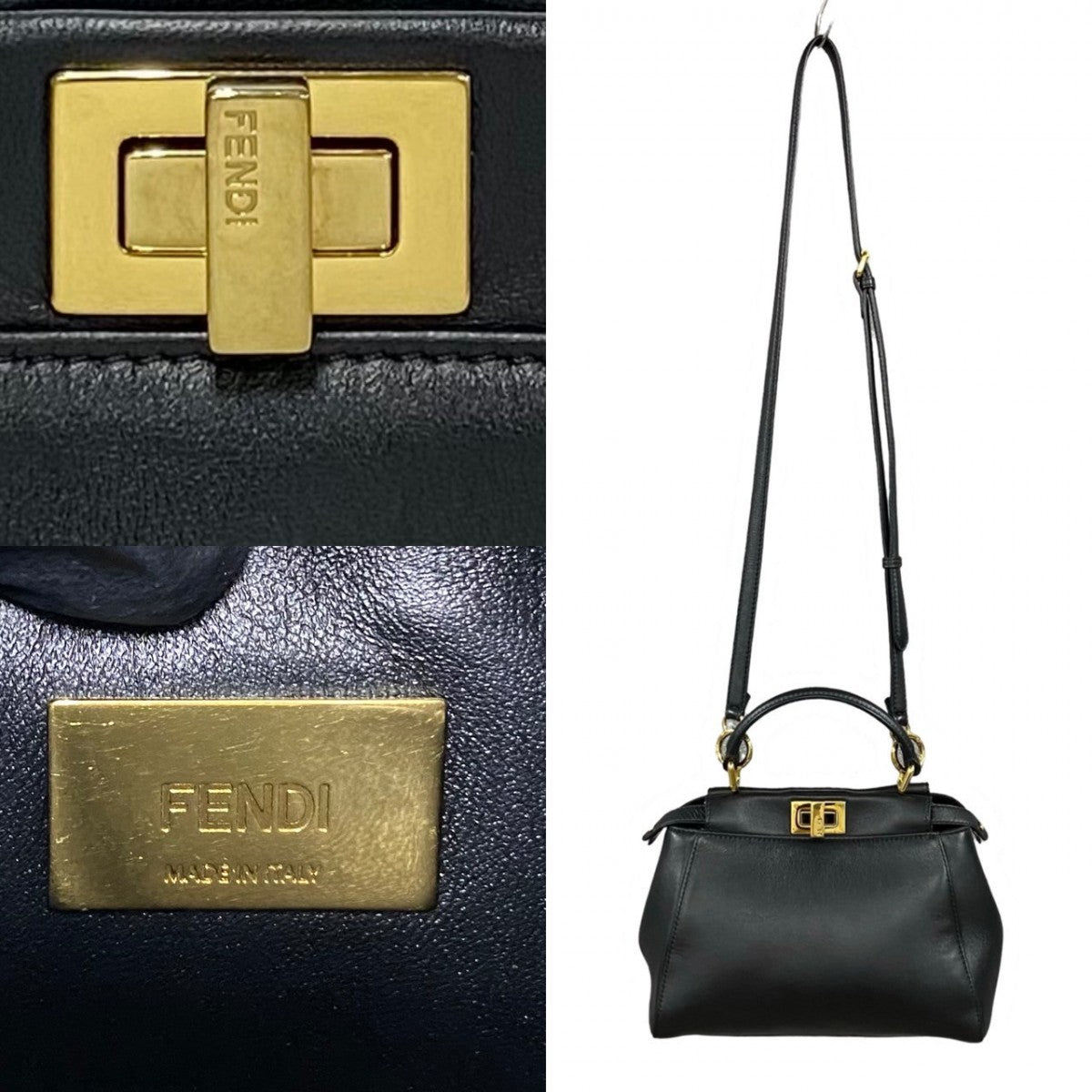Fendi Shoulder Bag Leather Black Peek-A-Boo Mini Women