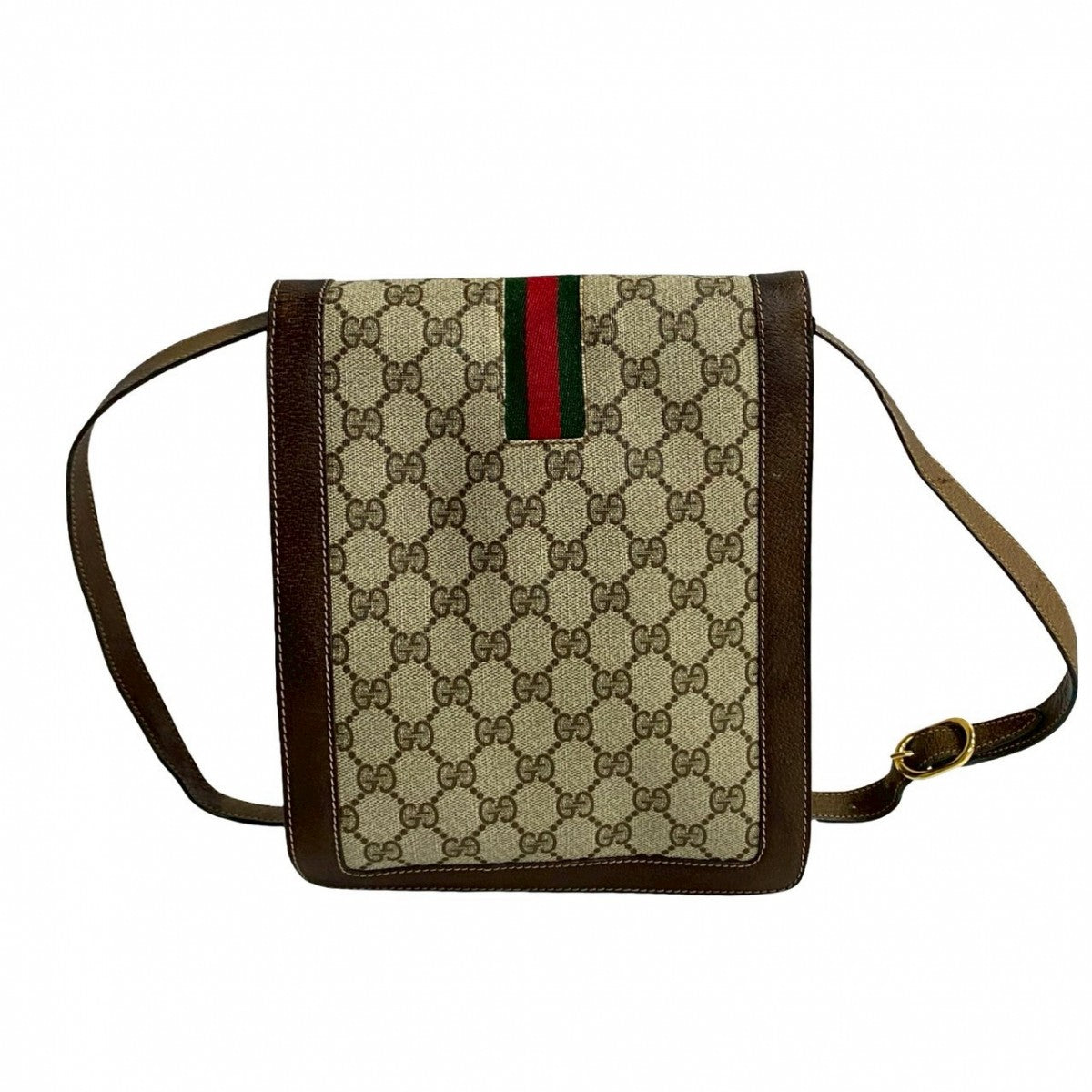 Gucci Shoulder Bag Leather, Pvc Brown Gg Logo Metal Sherry Line Women