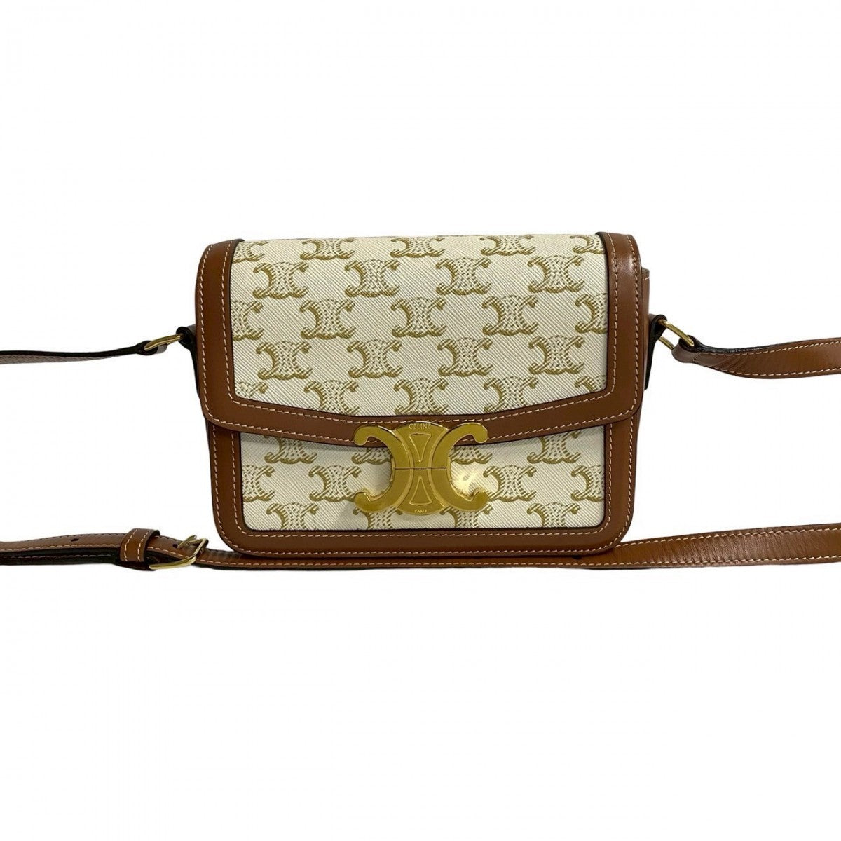 Celine Shoulder Bag Leather, Pvc Brown Logo Metal Teen Triomphe Women