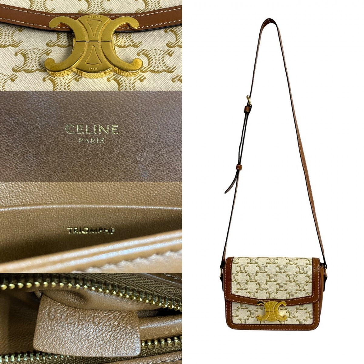 Celine Shoulder Bag Leather, Pvc Brown Logo Metal Teen Triomphe Women