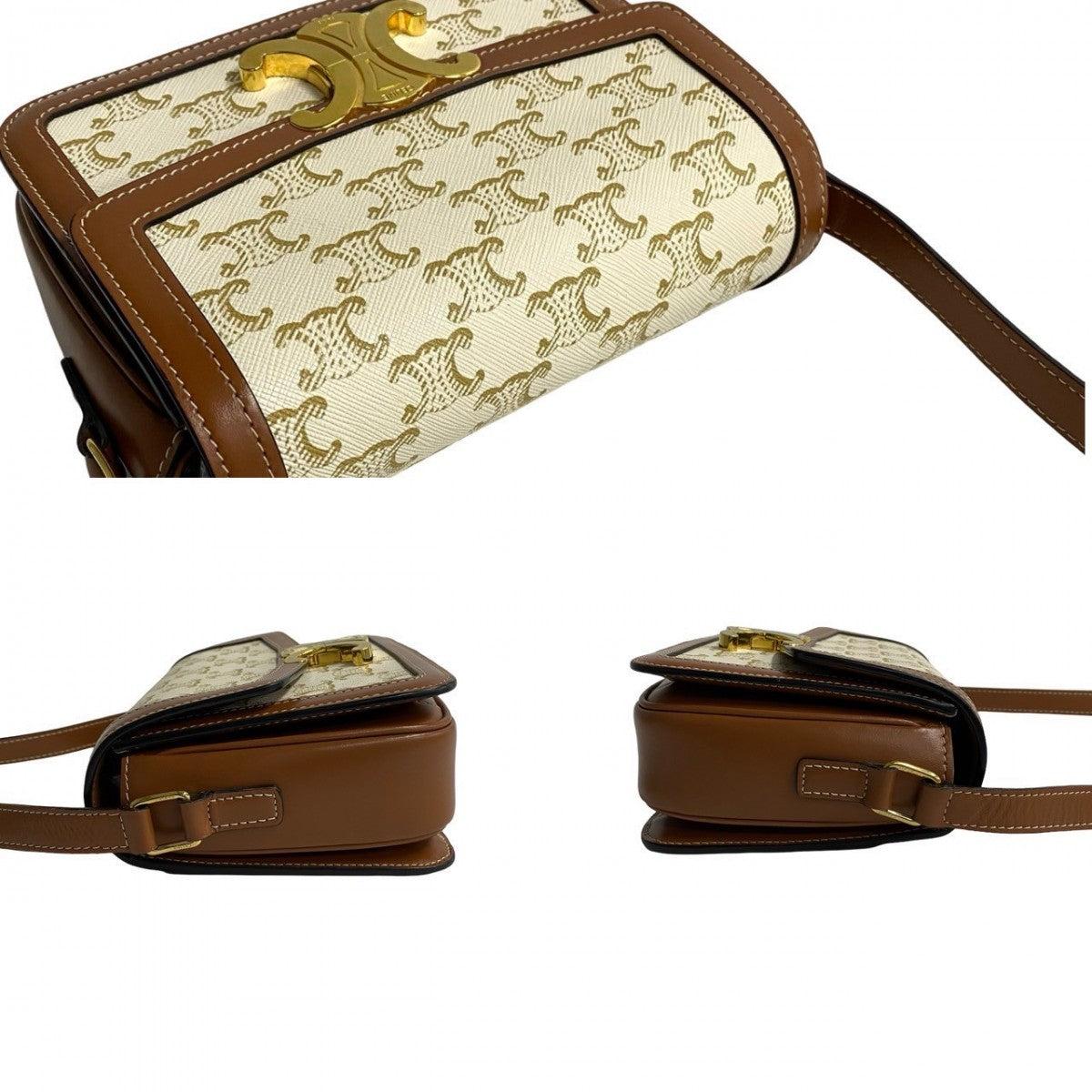 Celine Shoulder Bag Leather, Pvc Brown Logo Metal Teen Triomphe Women