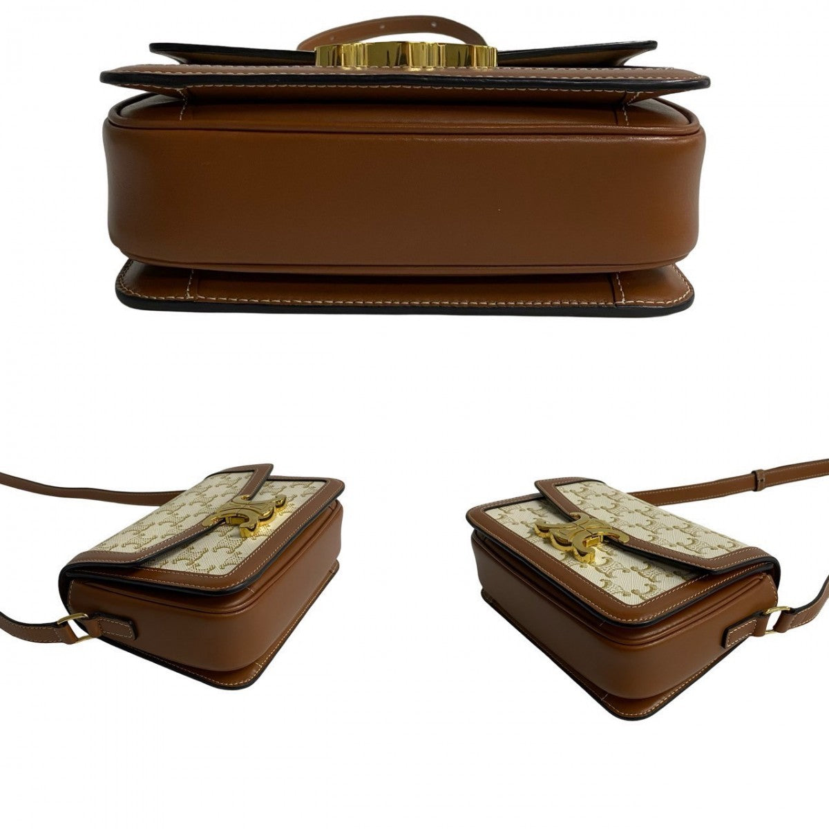 Celine Shoulder Bag Leather, Pvc Brown Logo Metal Teen Triomphe Women