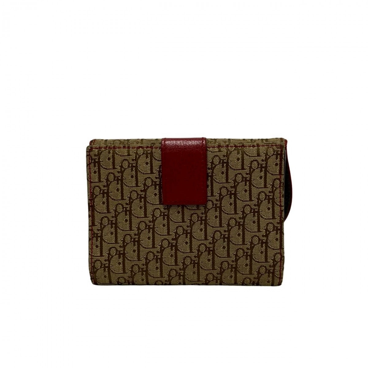 Dior Bifold Wallet Canvas, Leather Brown Trotter Pattern Logo Metal Saddle Women
