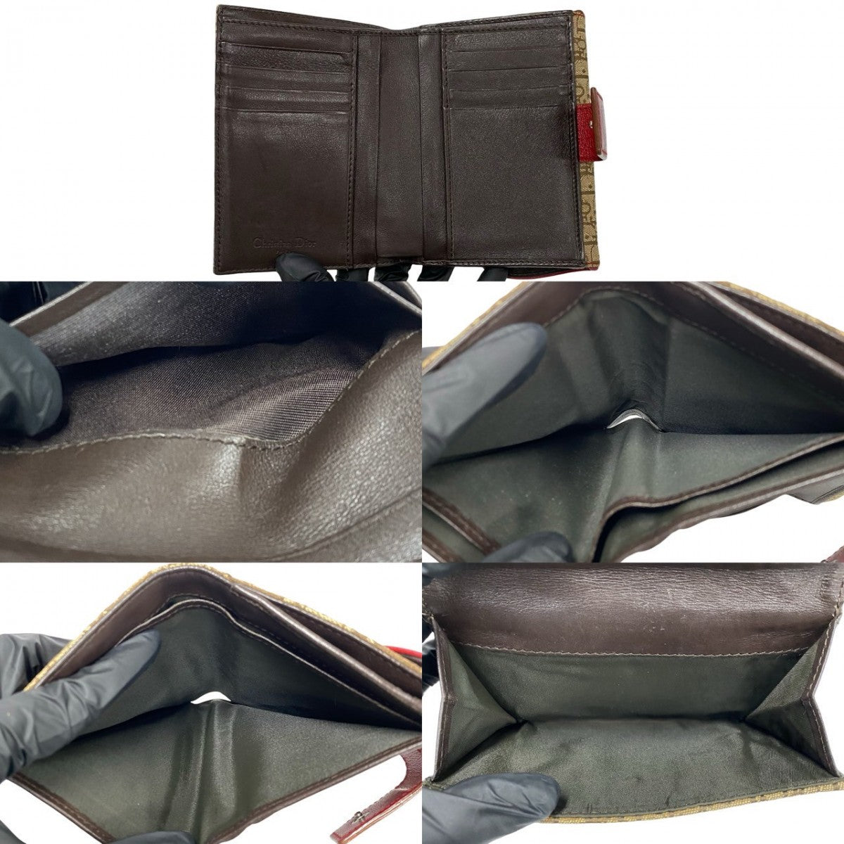 Dior Bifold Wallet Canvas, Leather Brown Trotter Pattern Logo Metal Saddle Women