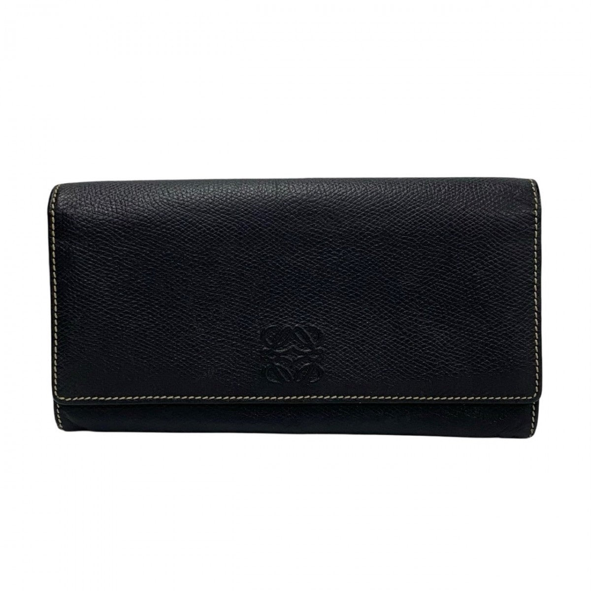 Loewe Long Wallet Purse Leather Black Anagram Logo Women(Unisex)