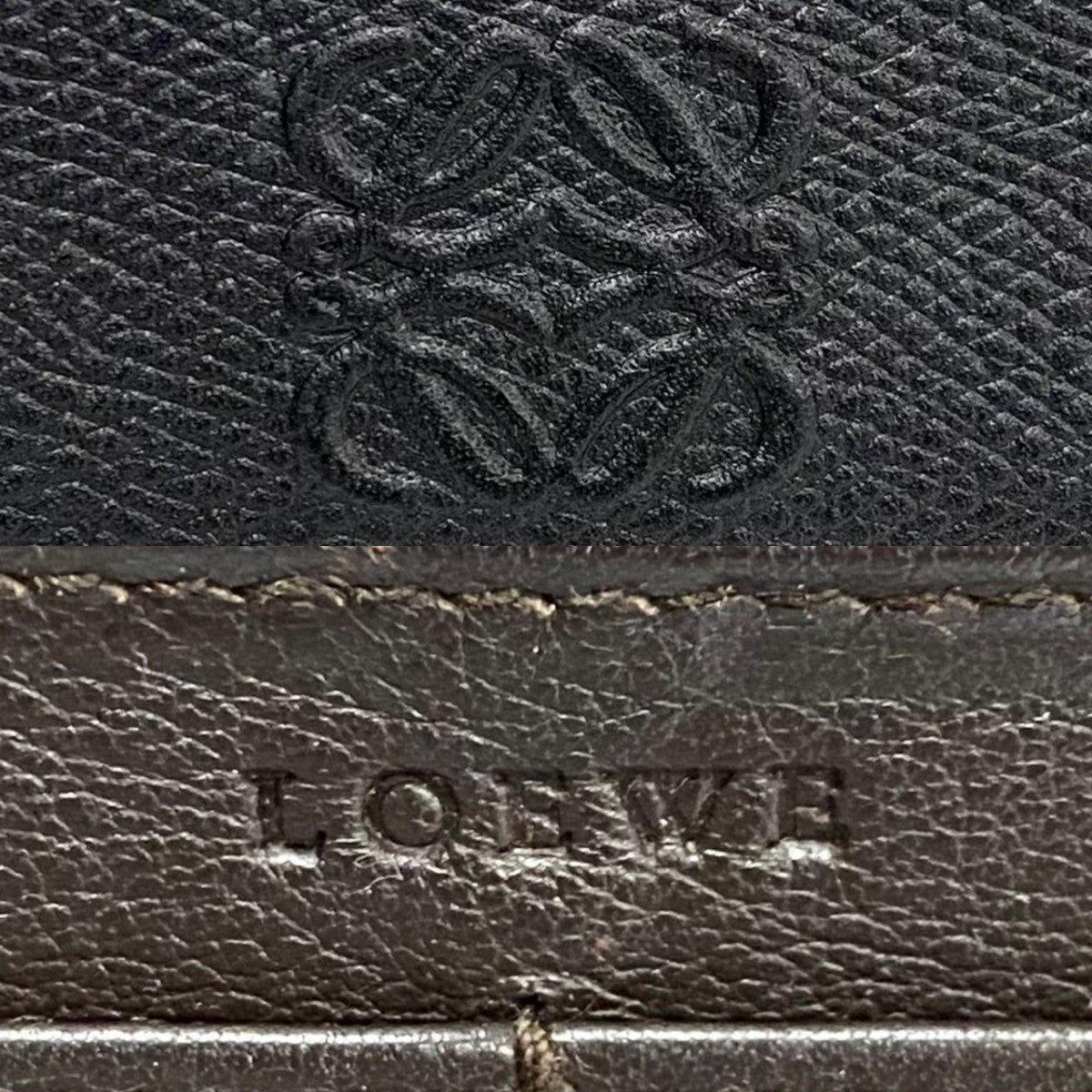 Loewe Long Wallet Purse Leather Black Anagram Logo Women(Unisex)