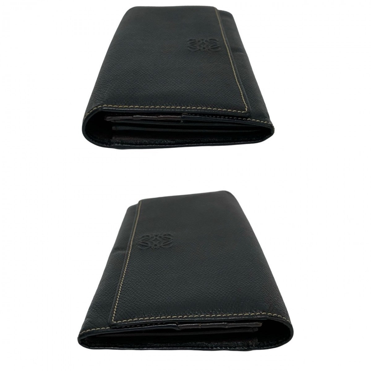 Loewe Long Wallet Purse Leather Black Anagram Logo Women(Unisex)
