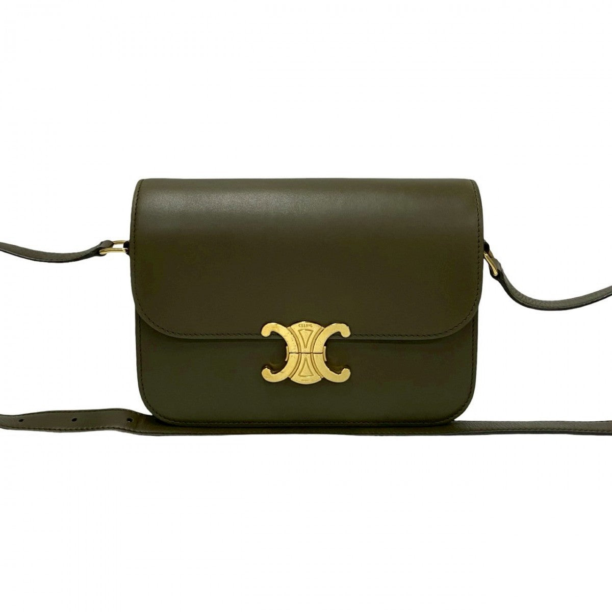 Celine Shoulder Bag Leather Khaki Classic Triomphe Women