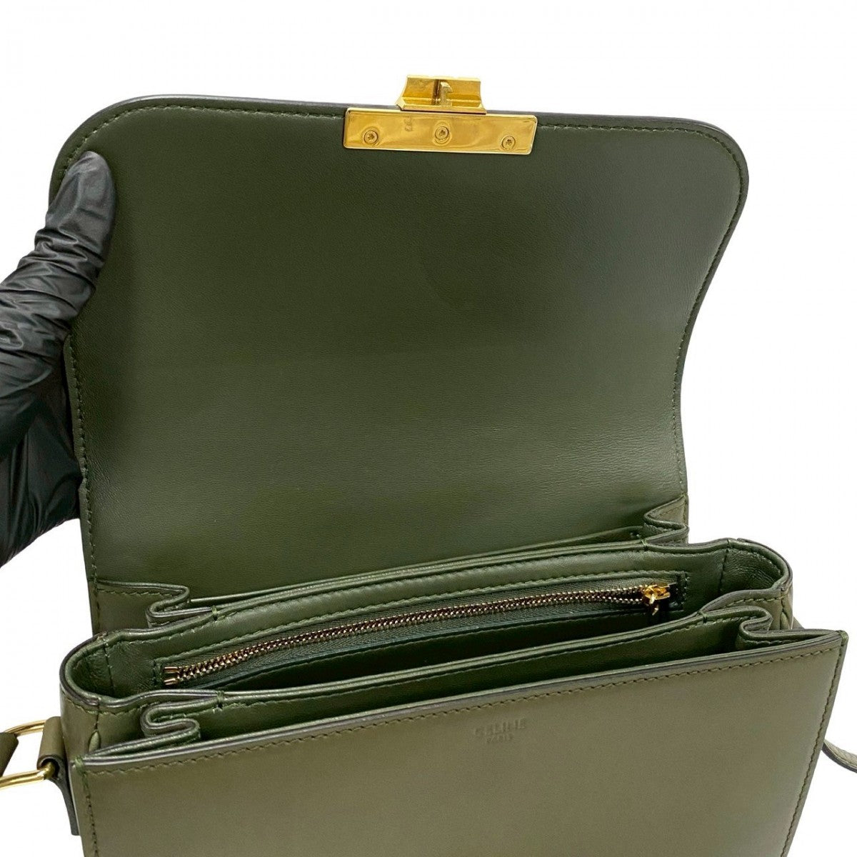 Celine Shoulder Bag Leather Khaki Classic Triomphe Women