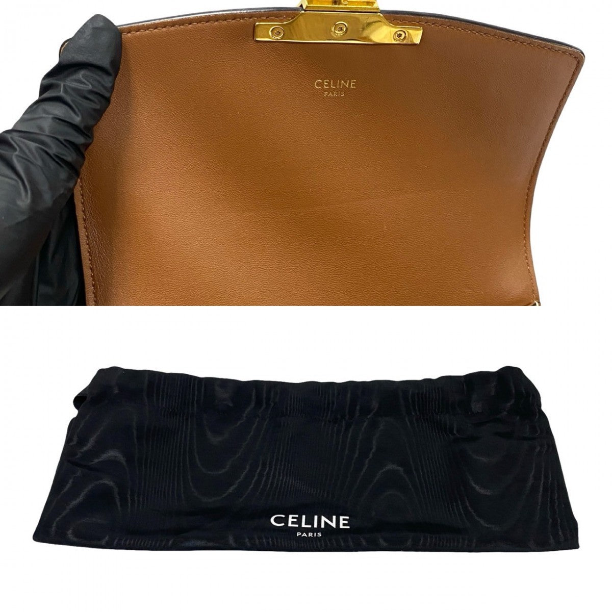 Celine Shoulder Bag Leather, Canvas Brown Logo Metal Teen Triomphe Women