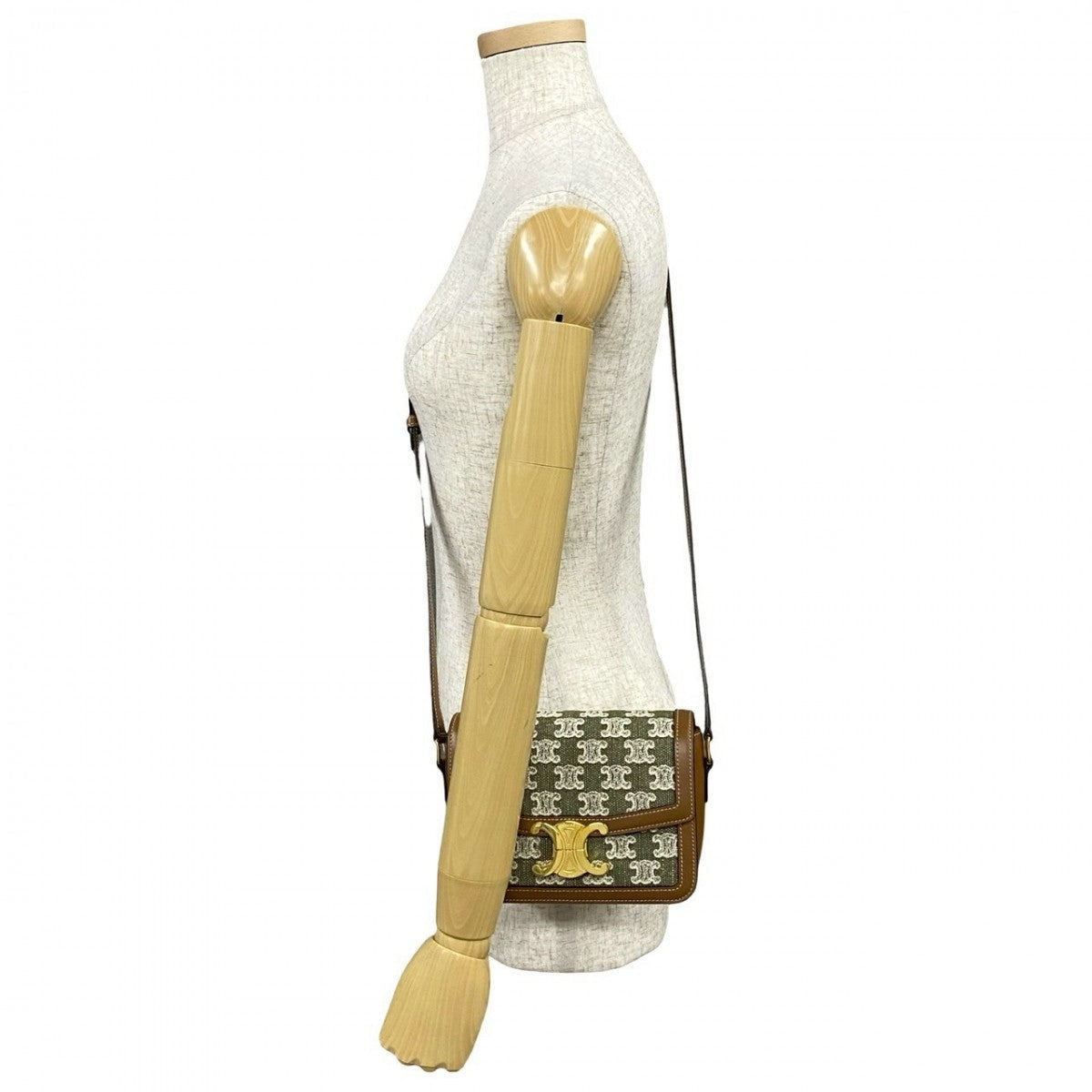 Celine Shoulder Bag Leather, Canvas Brown Logo Metal Teen Triomphe Women