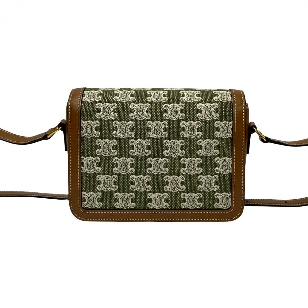 Celine Shoulder Bag Leather, Canvas Brown Logo Metal Teen Triomphe Women