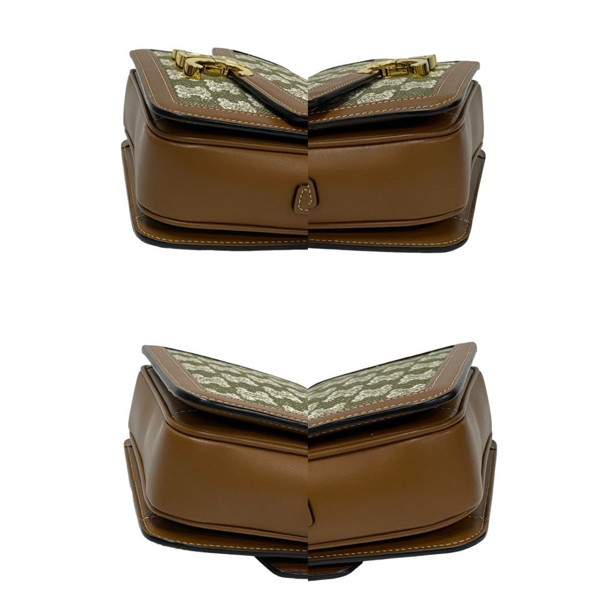 Celine Shoulder Bag Leather, Canvas Brown Logo Metal Teen Triomphe Women