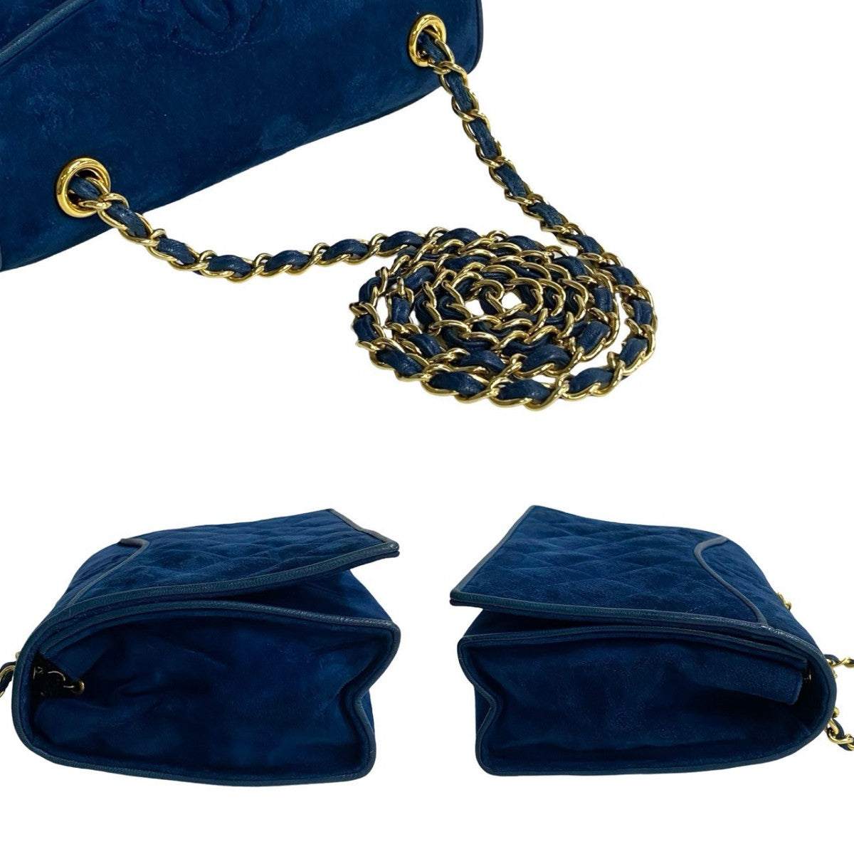 Chanel Shoulder Bag Leather Blue Matrasse Women