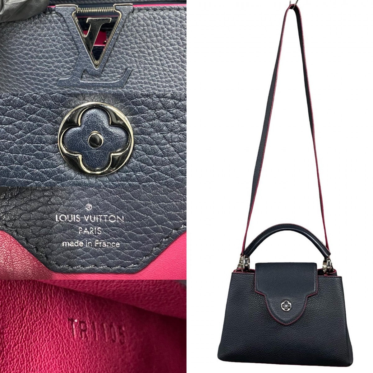 Louis Vuitton Shoulder Bag M42245 Taurillon Clemence Leather Navy Capsine Bb Women