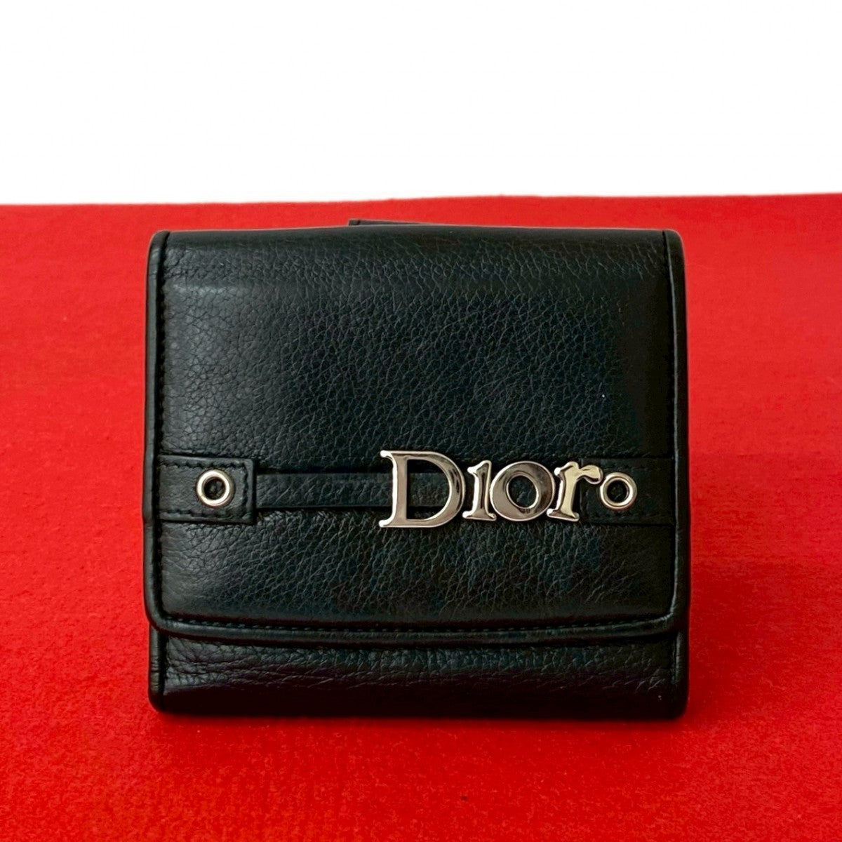 Dior Bifold Wallet Leather Black Logo Metal Mens
