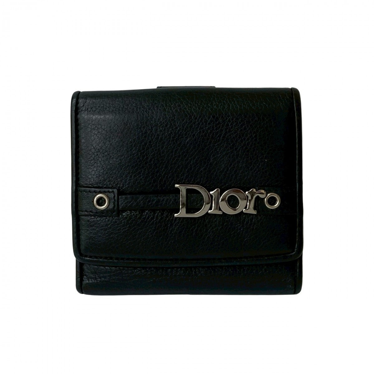 Dior Bifold Wallet Leather Black Logo Metal Mens