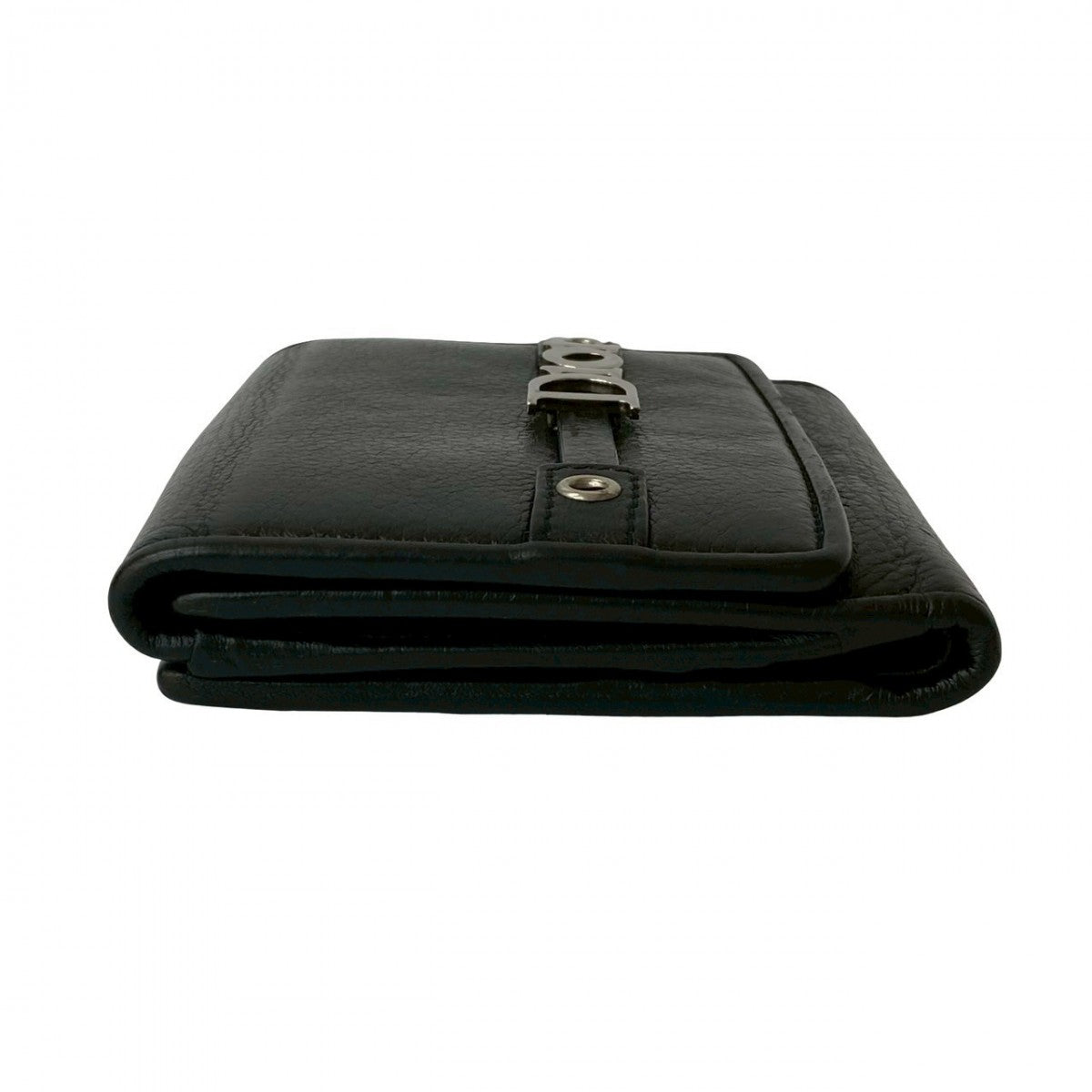 Dior Bifold Wallet Leather Black Logo Metal Mens