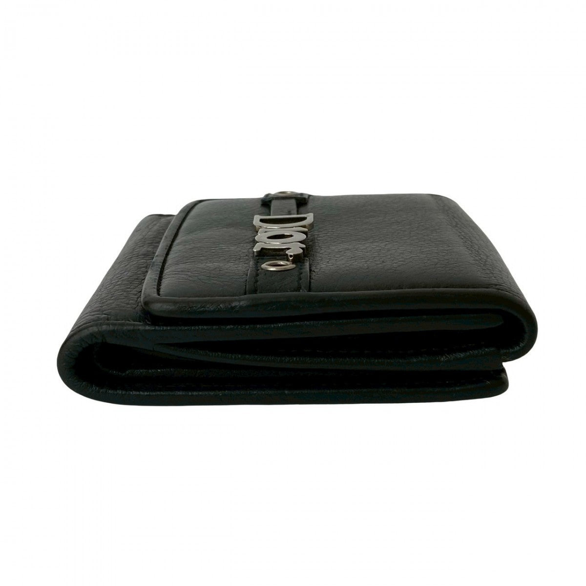 Dior Bifold Wallet Leather Black Logo Metal Mens