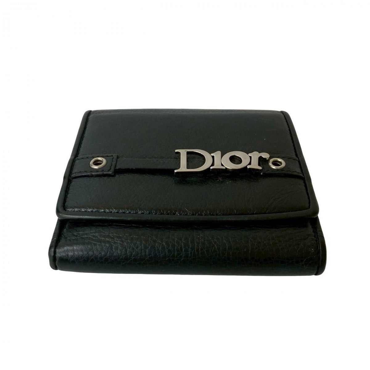 Dior Bifold Wallet Leather Black Logo Metal Mens