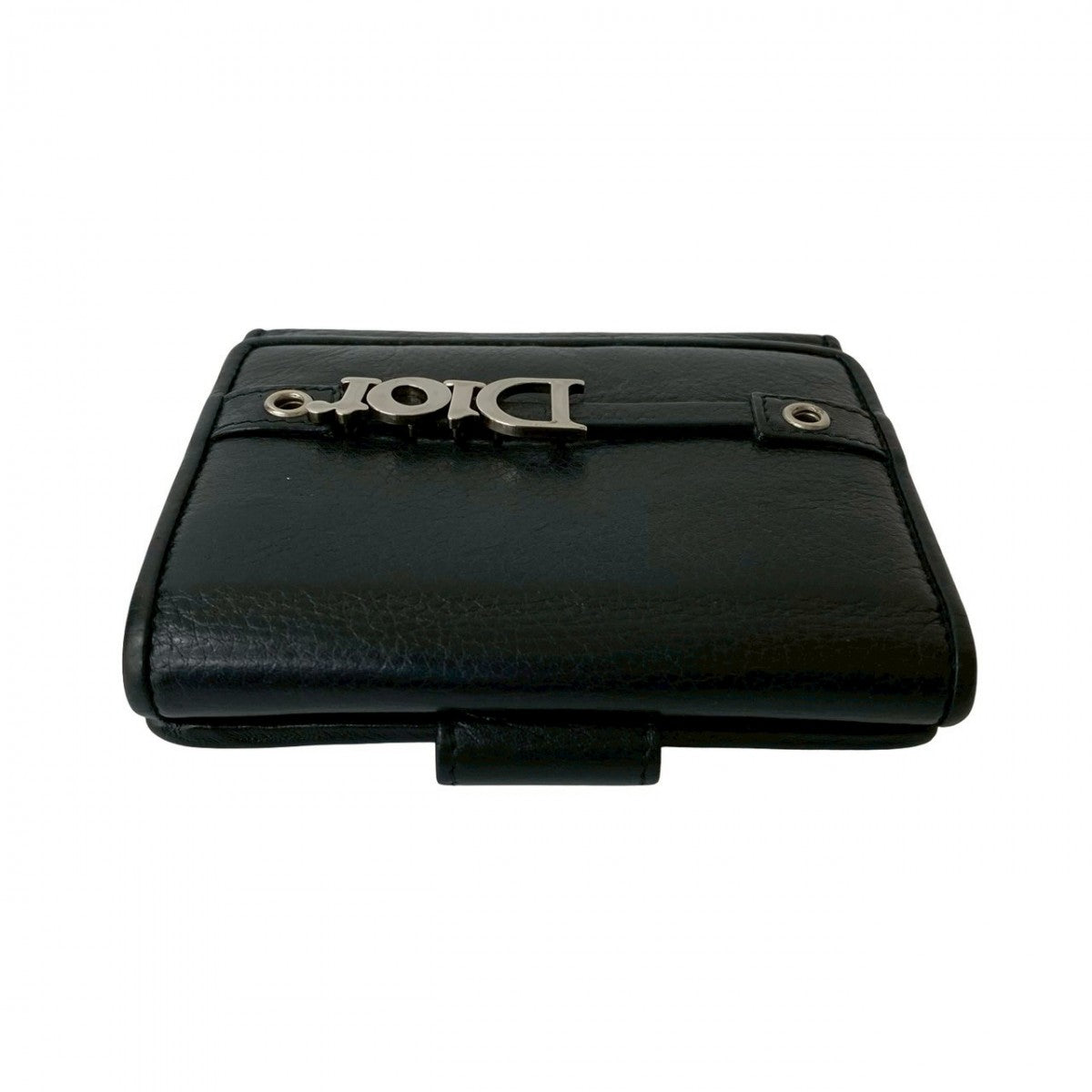 Dior Bifold Wallet Leather Black Logo Metal Mens