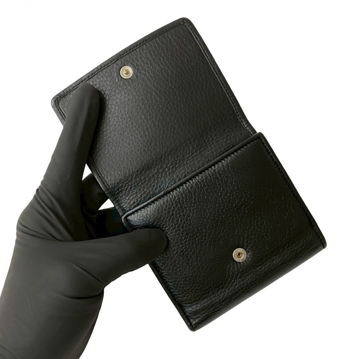Dior Bifold Wallet Leather Black Logo Metal Mens