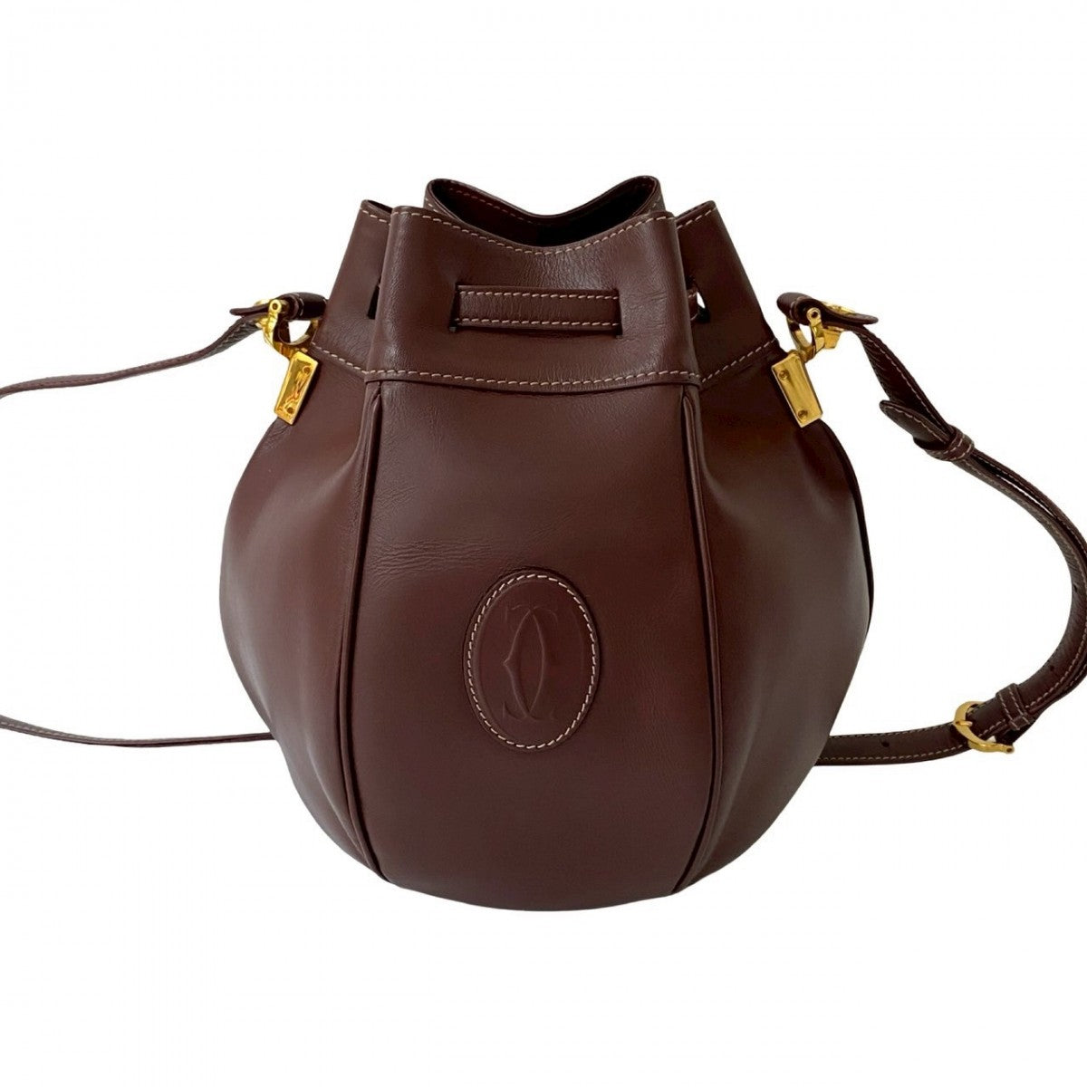 Cartier Shoulder Bag Leather Wine-Red Must Line Women