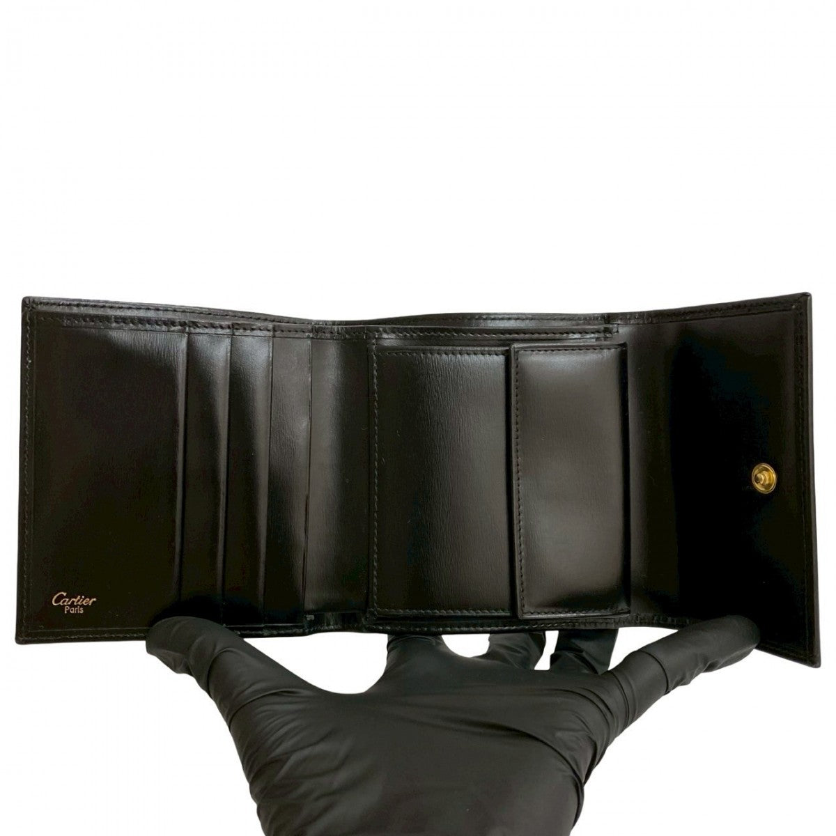 Cartier Bifold Wallet Leather Black Panther Line Mens(Unisex)