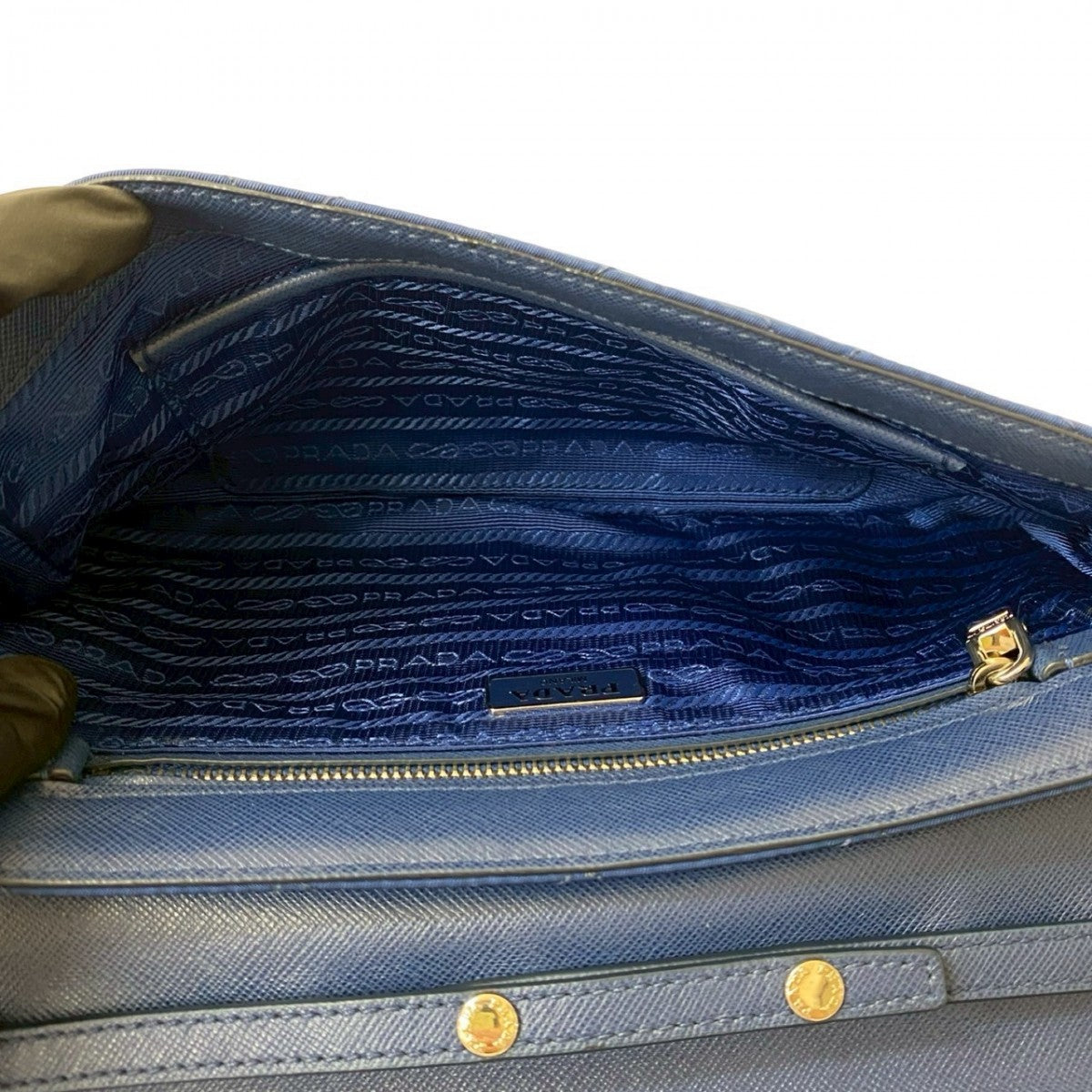 Prada Shoulder Bag Nylon, Leather Blue Logo Metal Women