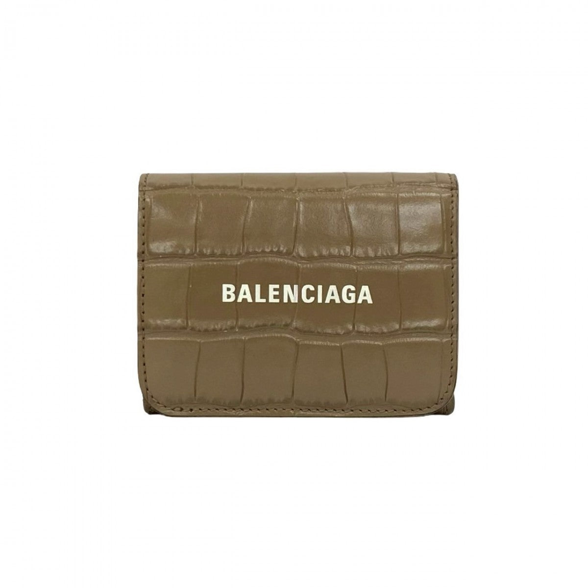 Balenciaga Tri-Fold Wallet Leather Beige Balenciaga Logo Embossed Women