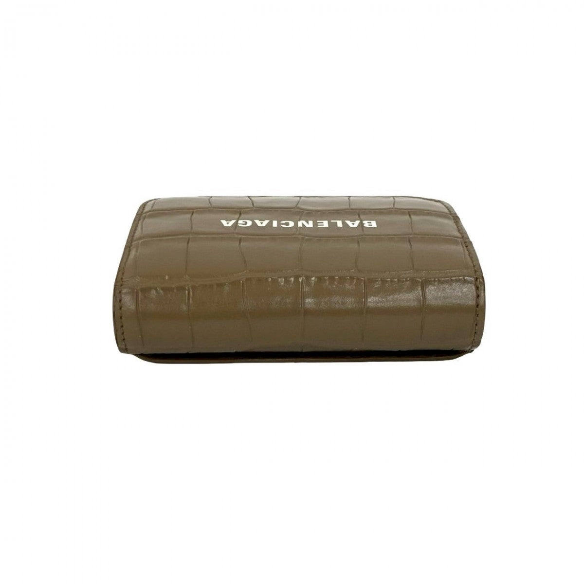 Balenciaga Tri-Fold Wallet Leather Beige Balenciaga Logo Embossed Women