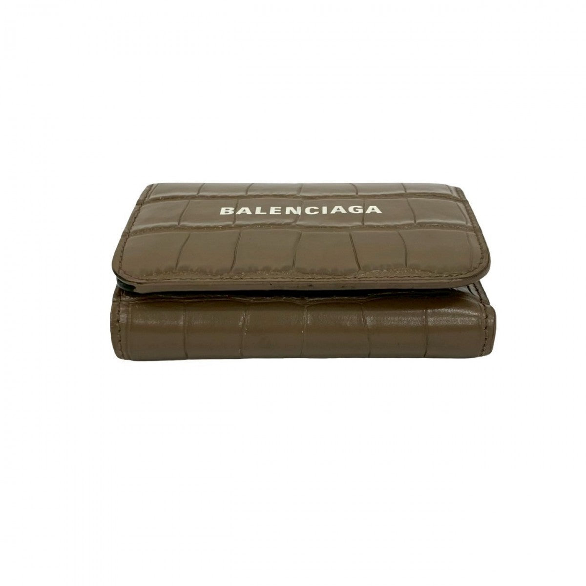 Balenciaga Tri-Fold Wallet Leather Beige Balenciaga Logo Embossed Women