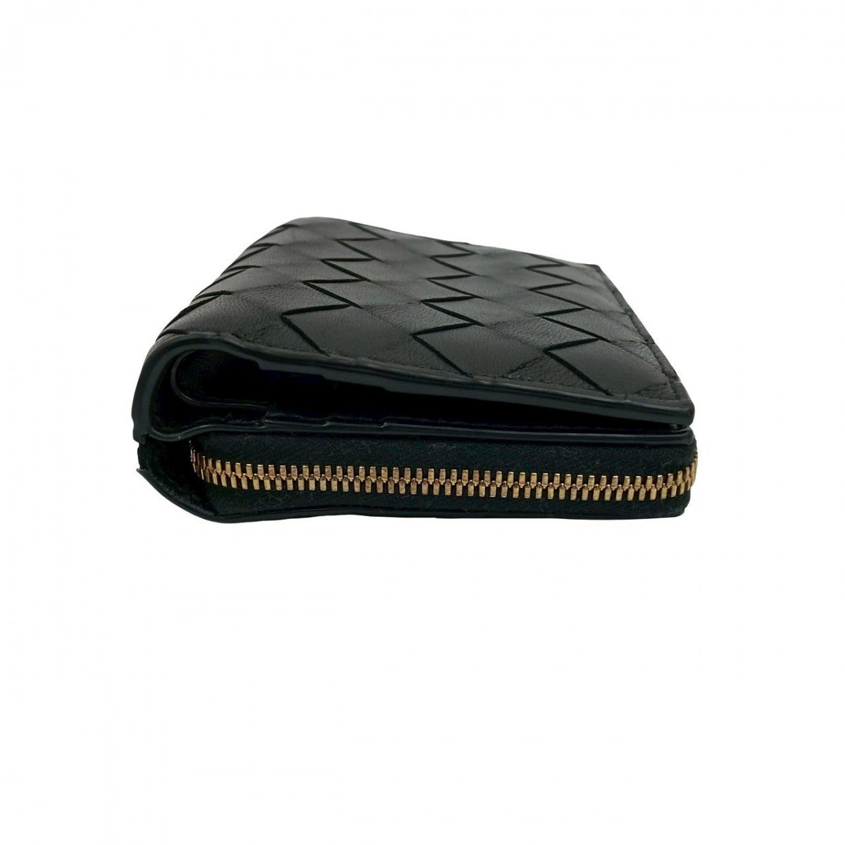 Bottegaveneta Bifold Wallet Leather Black Intrecciato Women(Unisex)