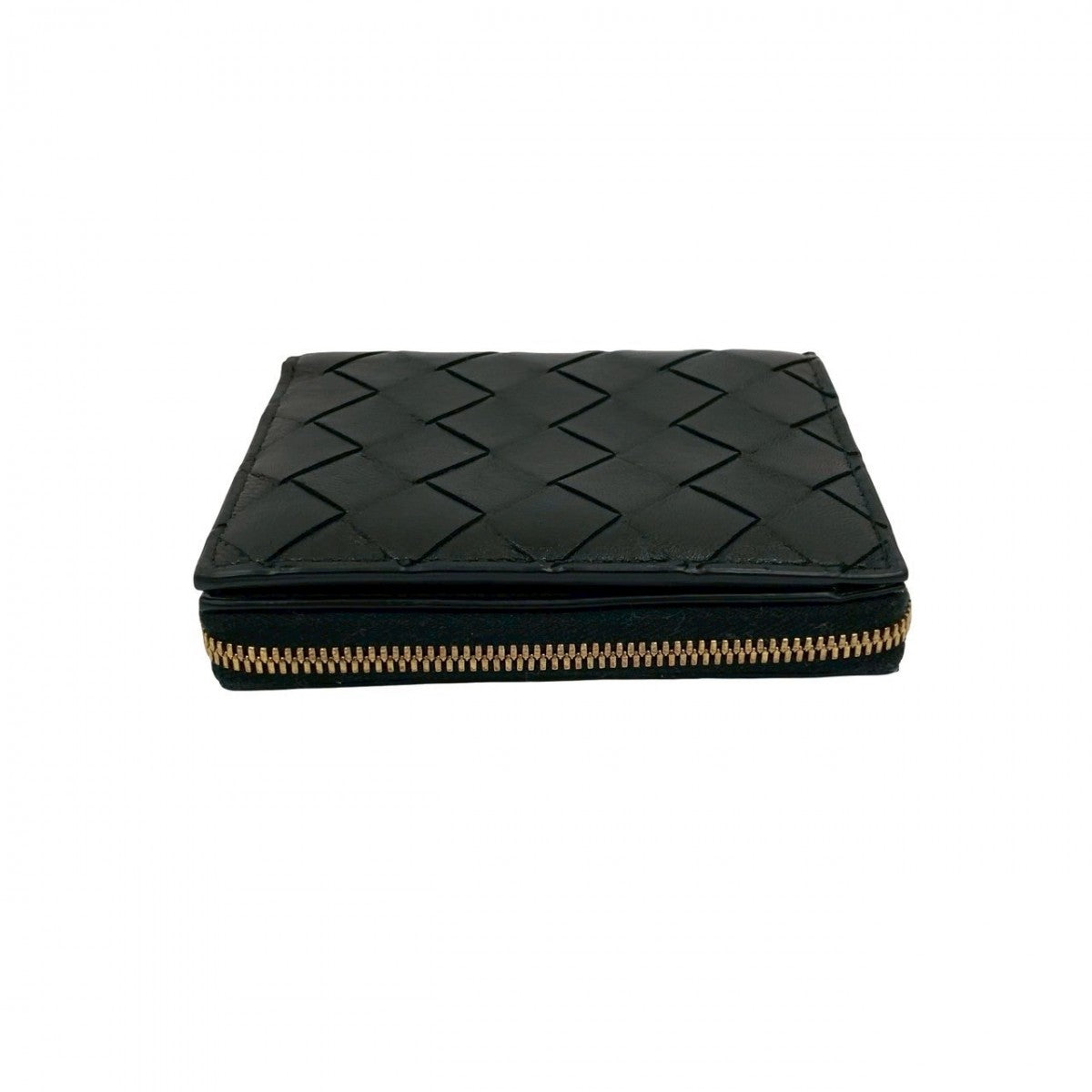 Bottegaveneta Bifold Wallet Leather Black Intrecciato Women(Unisex)