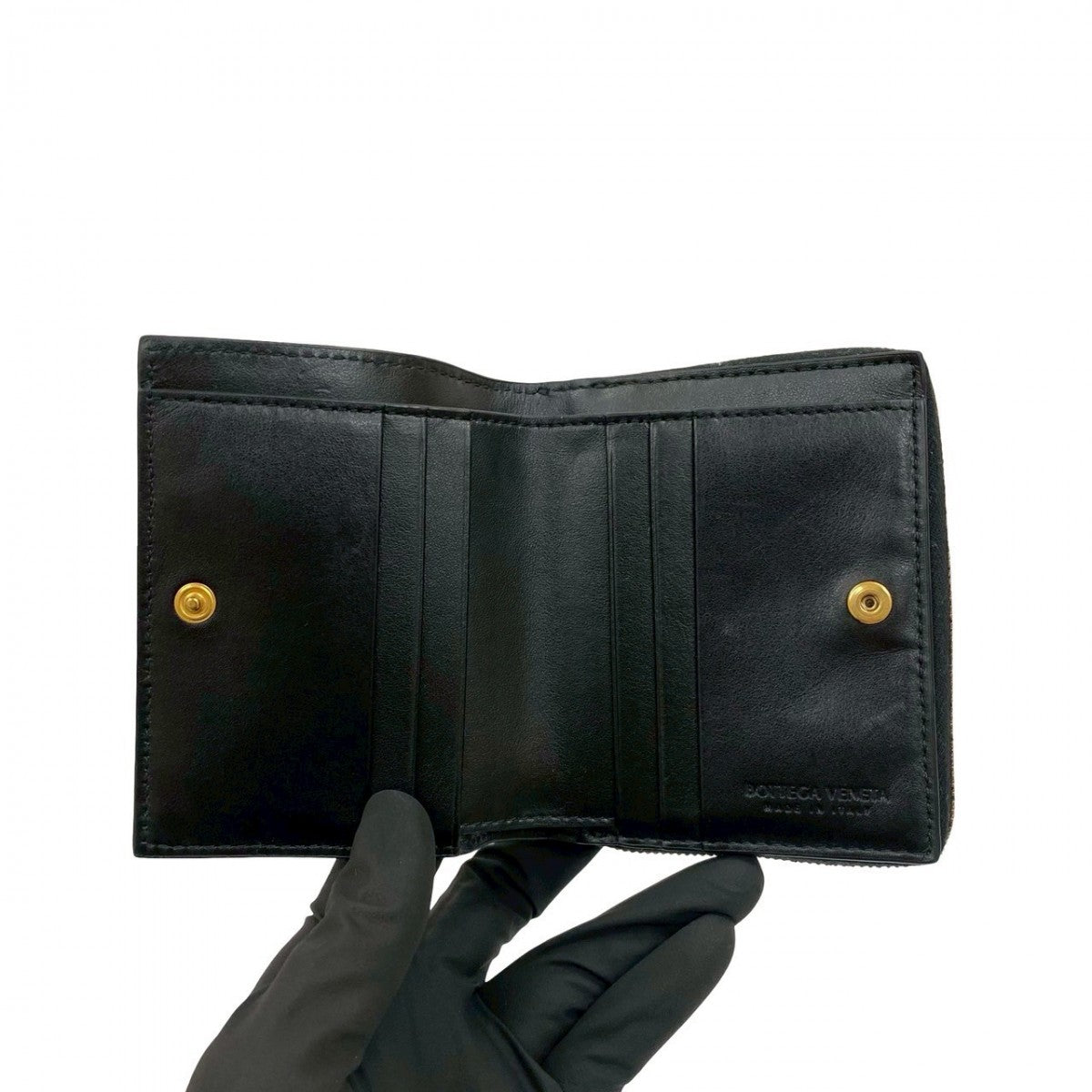 Bottegaveneta Bifold Wallet Leather Black Intrecciato Women(Unisex)