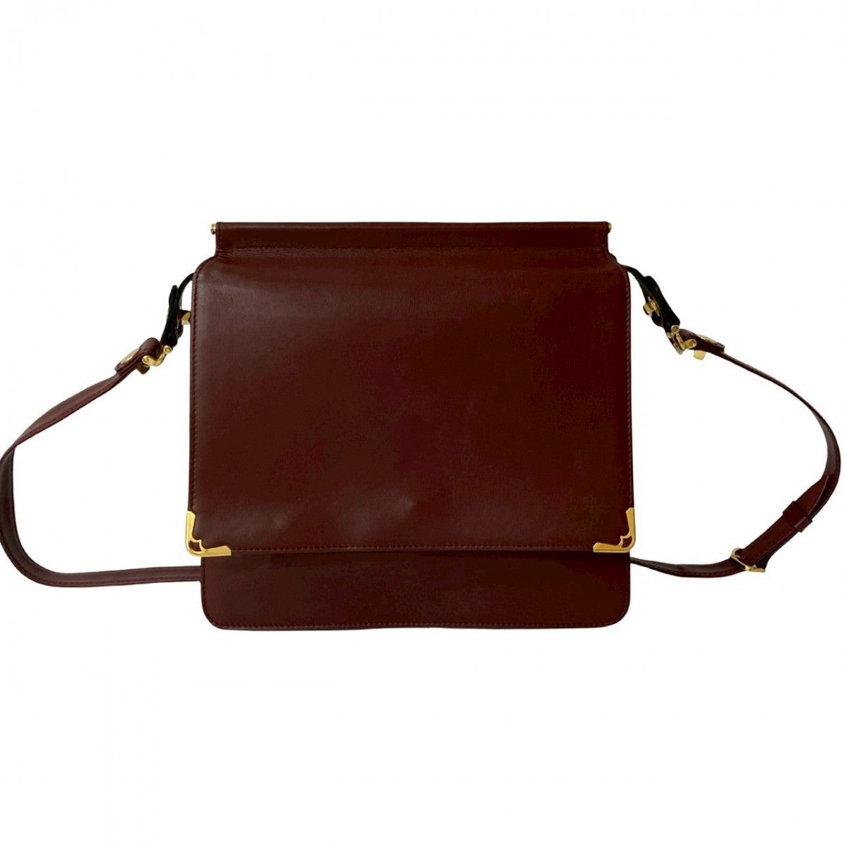 Cartier Shoulder Bag Leather Wine-Red Must Line Women