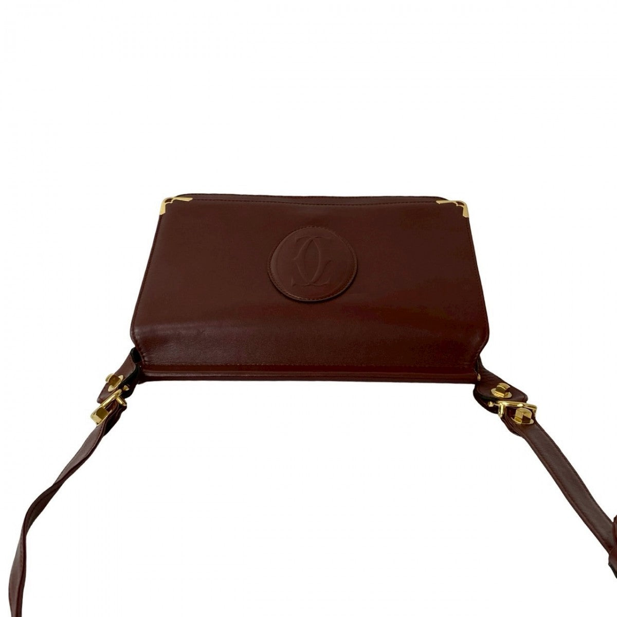 Cartier Shoulder Bag Leather Wine-Red Must Line Women