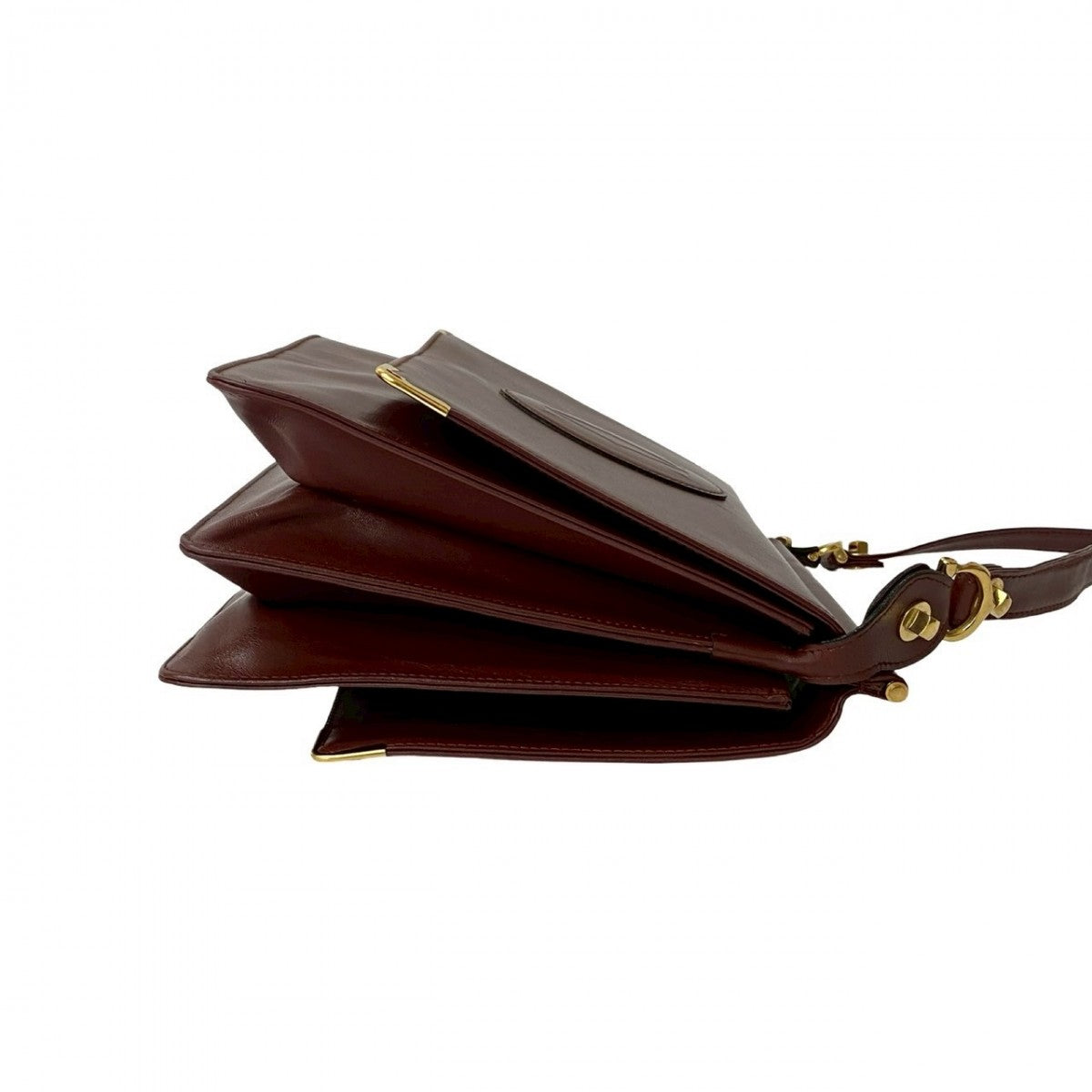 Cartier Shoulder Bag Leather Wine-Red Must Line Women