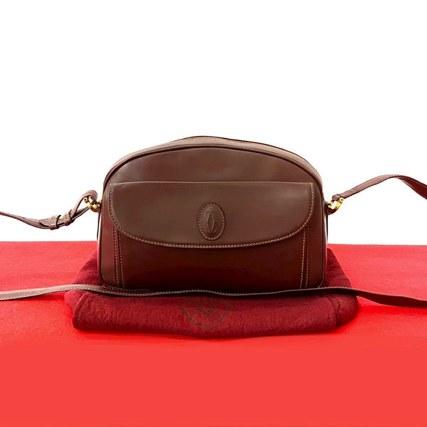 Cartier Shoulder Bag Leather Wine-Red Must Line