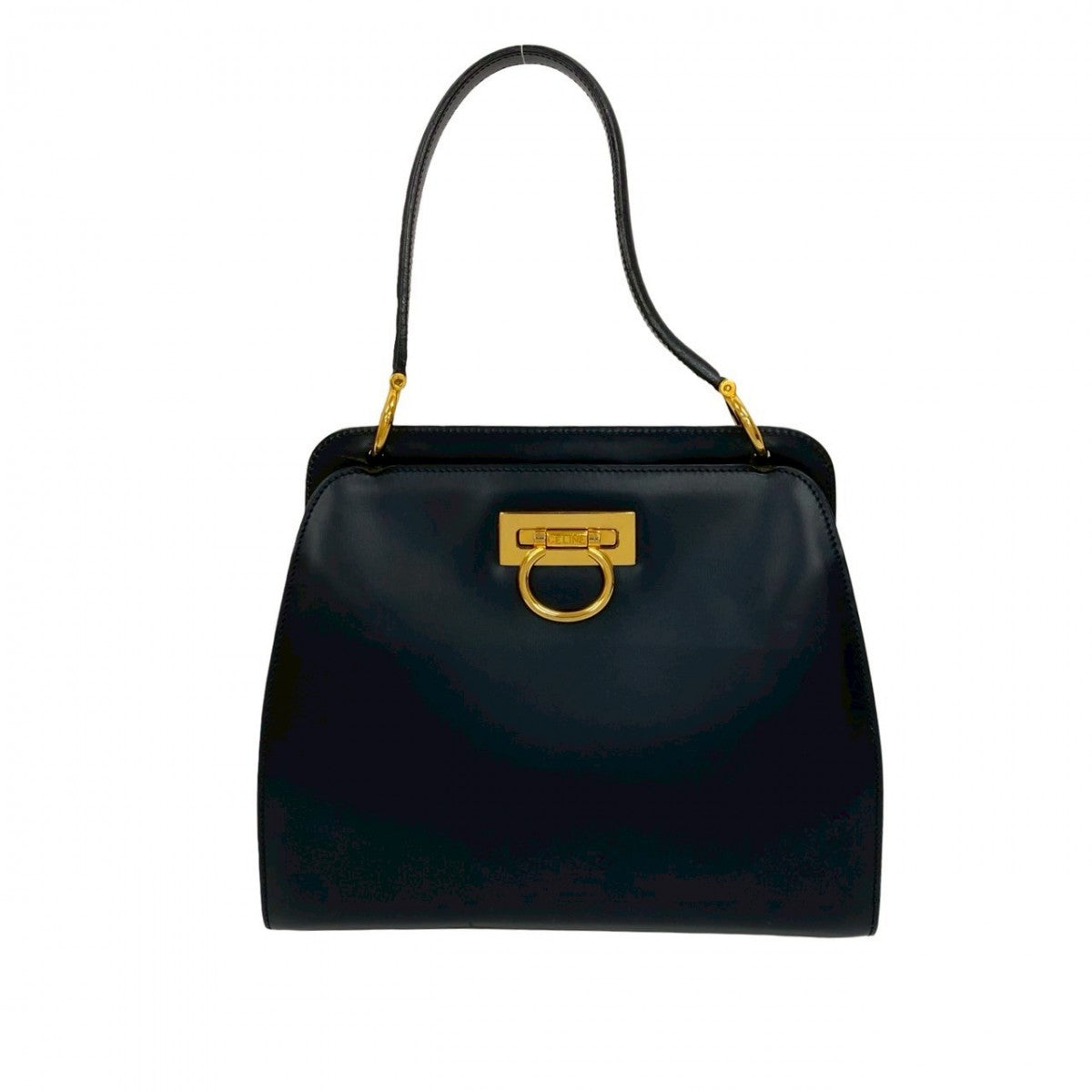 Celine Handbag Leather Navy Double Face Gancini Metal Women